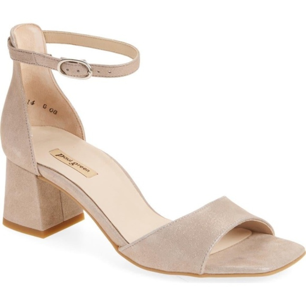 New PAUL GREEN Metallic Barbee Ankle Strap Heeled Sandal in Gold Sz: 9.5